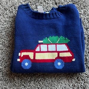 The Beaufort bonnet, blue holiday sweater, size 7